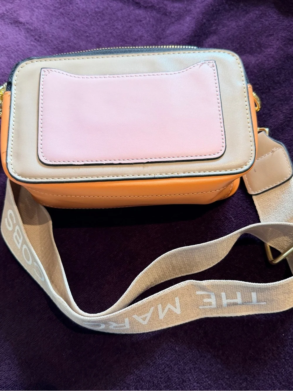 Marc Jacobs Blush Pink & Tan Camera Crossbody with Logo Strap